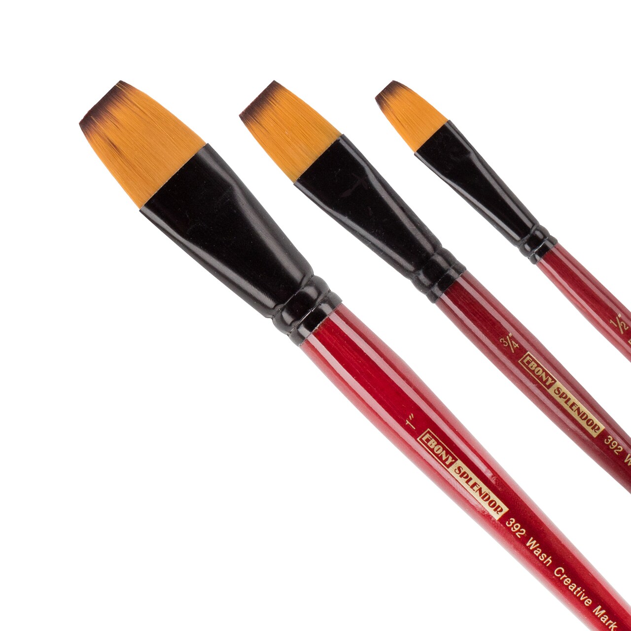 Creative Mark Ebony Splendor Short-Handle Synthetic Sable Paint Brush, Wash Set of 3, Teijin Multi-Filament Hair, Handcrafted Synthetic Paint Brushes for Acrylic Painting, Watercolor Painting and More